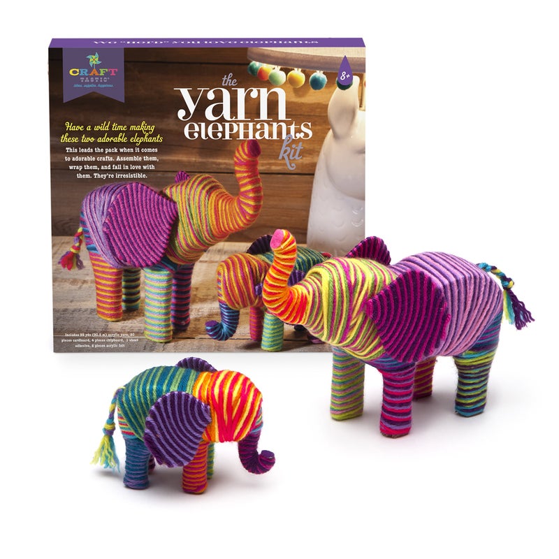 Craft Tastic Craft-tastic - Yarn Elephants Kit - Craft Kit Makes 2 Yarn-Wrapped Elephants - for Ages 8+ - Image 2